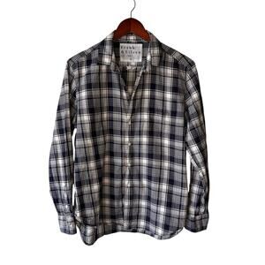 Womens Frank & Eileen Barry Button-up Shirt Crinkle Plaid Size M Gray Black